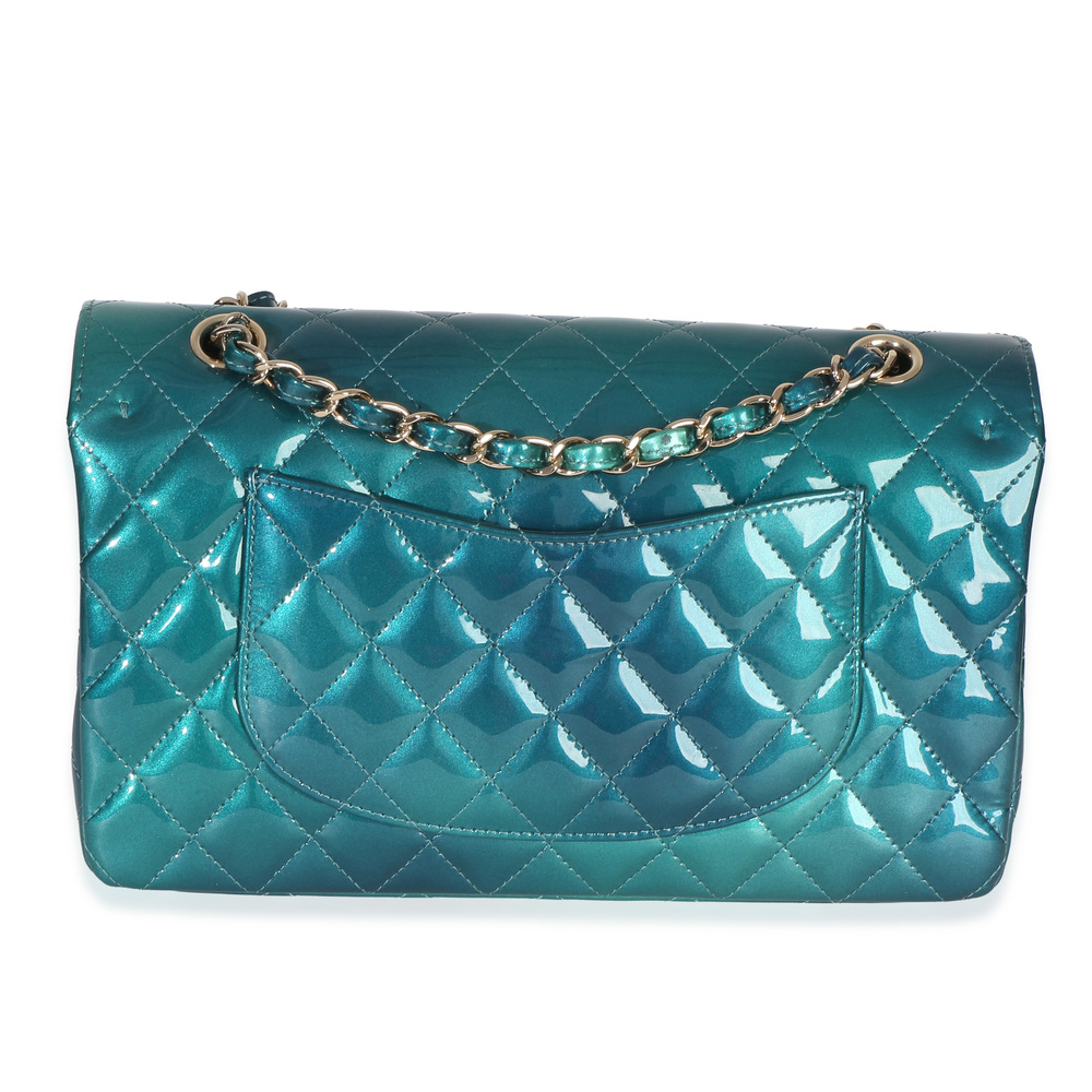 Chanel Green Blue Shaded Quilted Patent Medium Classic Double Flap Bag - Picture 2 of 8